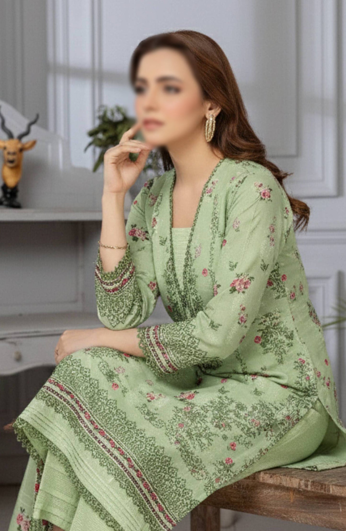 Shades by Al Karim Embroidered Lawn Unstitched 3 Piece Suit - D-01 - AK26HDS - Green - Summer Collection