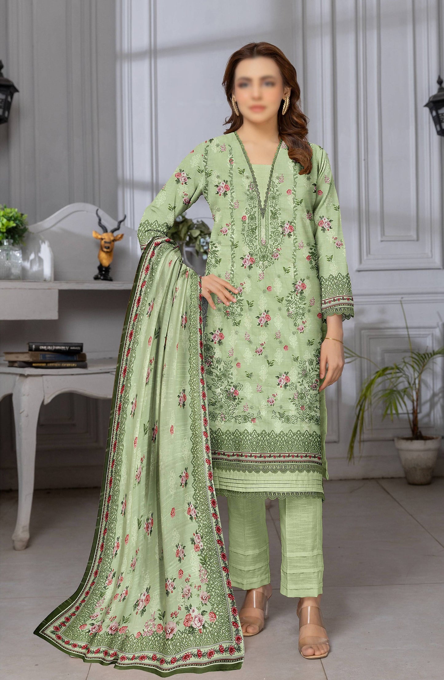 Shades by Embroidered Lawn Unstitched 3 Piece Suit - D-01 - AK26HDS - Green - Summer Collection
