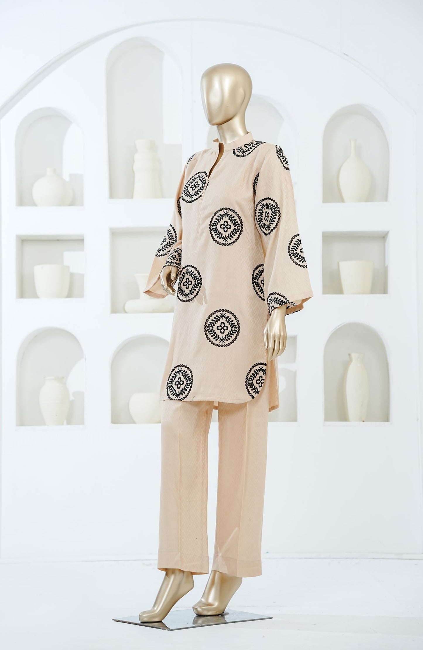 Shadow Play by Amna Khadija Embroidered Jacquard Stitched 2 Piece Co-ord Sets - AKSP-12 - AM26AKSPT - Fawn - Summer Collection