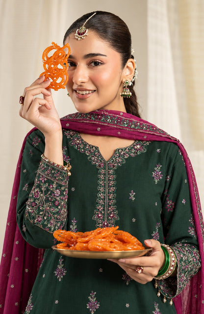 Sham-e-Riwayat by Amna Khadija Embroidered Cotton Stitched 3 Piece Suit - AKSR-01 - AM26SHM - Green - Luxury Collection