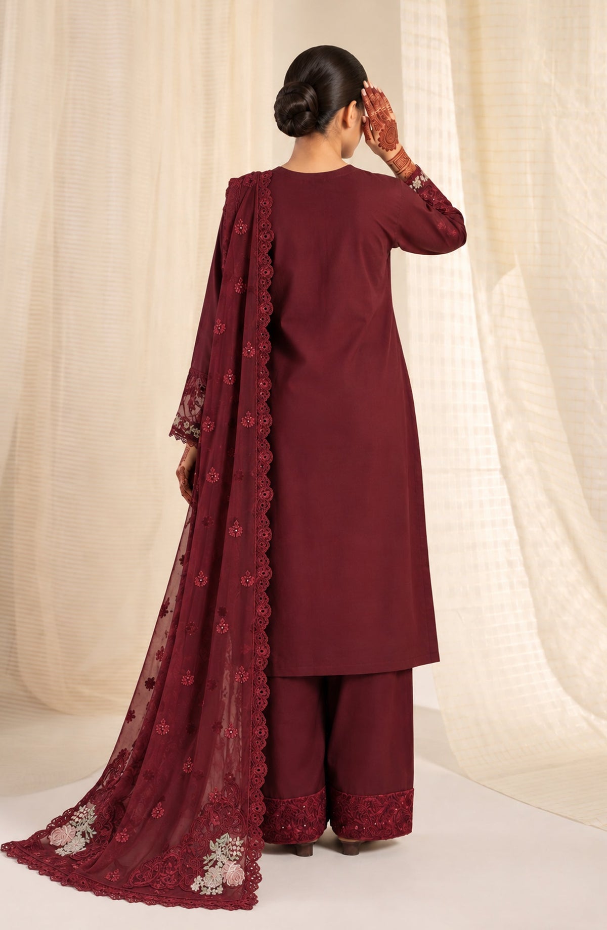 Sham-e-Riwayat by Amna Khadija Embroidered Cotton Stitched 3 Piece Suit - AKSR-03 - AM26SHM - Maroon - Luxury Collection