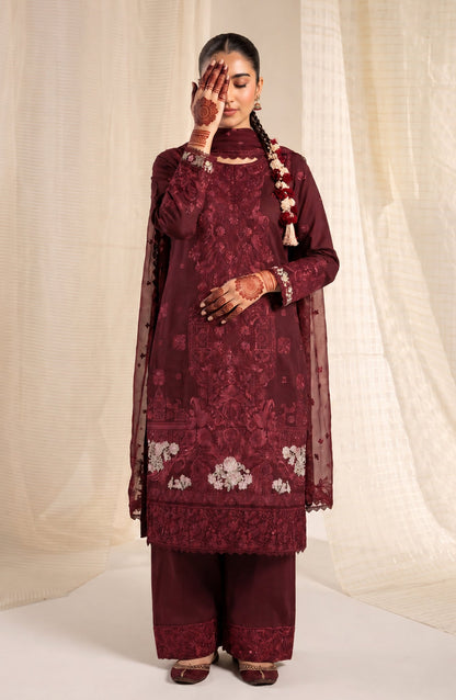 Sham-e-Riwayat by Amna Khadija Embroidered Cotton Stitched 3 Piece Suit - AKSR-03 - AM26SHM - Maroon - Luxury Collection