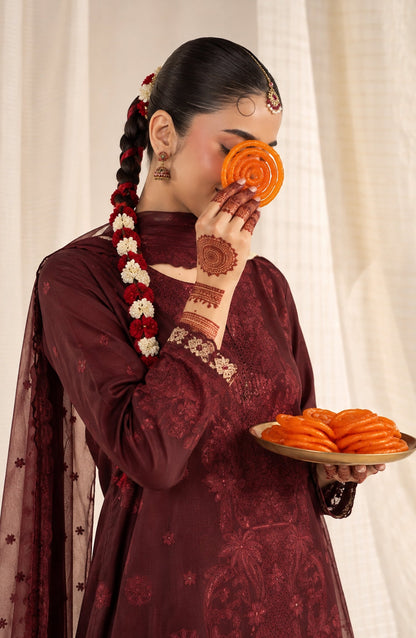 Sham-e-Riwayat by Amna Khadija Embroidered Cotton Stitched 3 Piece Suit - AKSR-03 - AM26SHM - Maroon - Luxury Collection