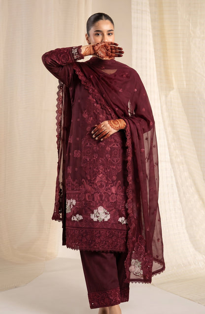 Sham-e-Riwayat by Amna Khadija Embroidered Cotton Stitched 3 Piece Suit - AKSR-03 - AM26SHM - Maroon - Luxury Collection