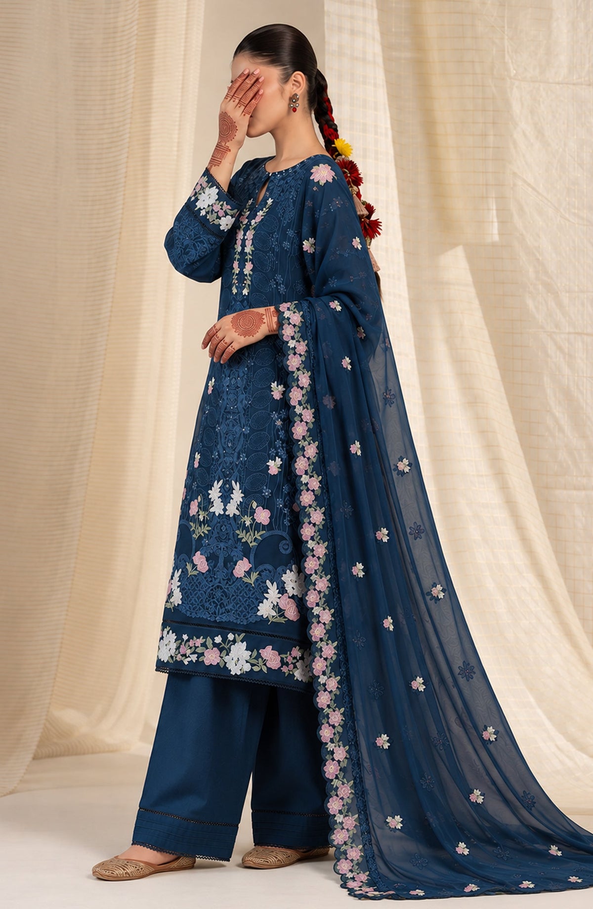 Sham-e-Riwayat by Amna Khadija Embroidered Cotton Stitched 3 Piece Suit - AKSR-04 - AM26SHM - Blue - Luxury Collection