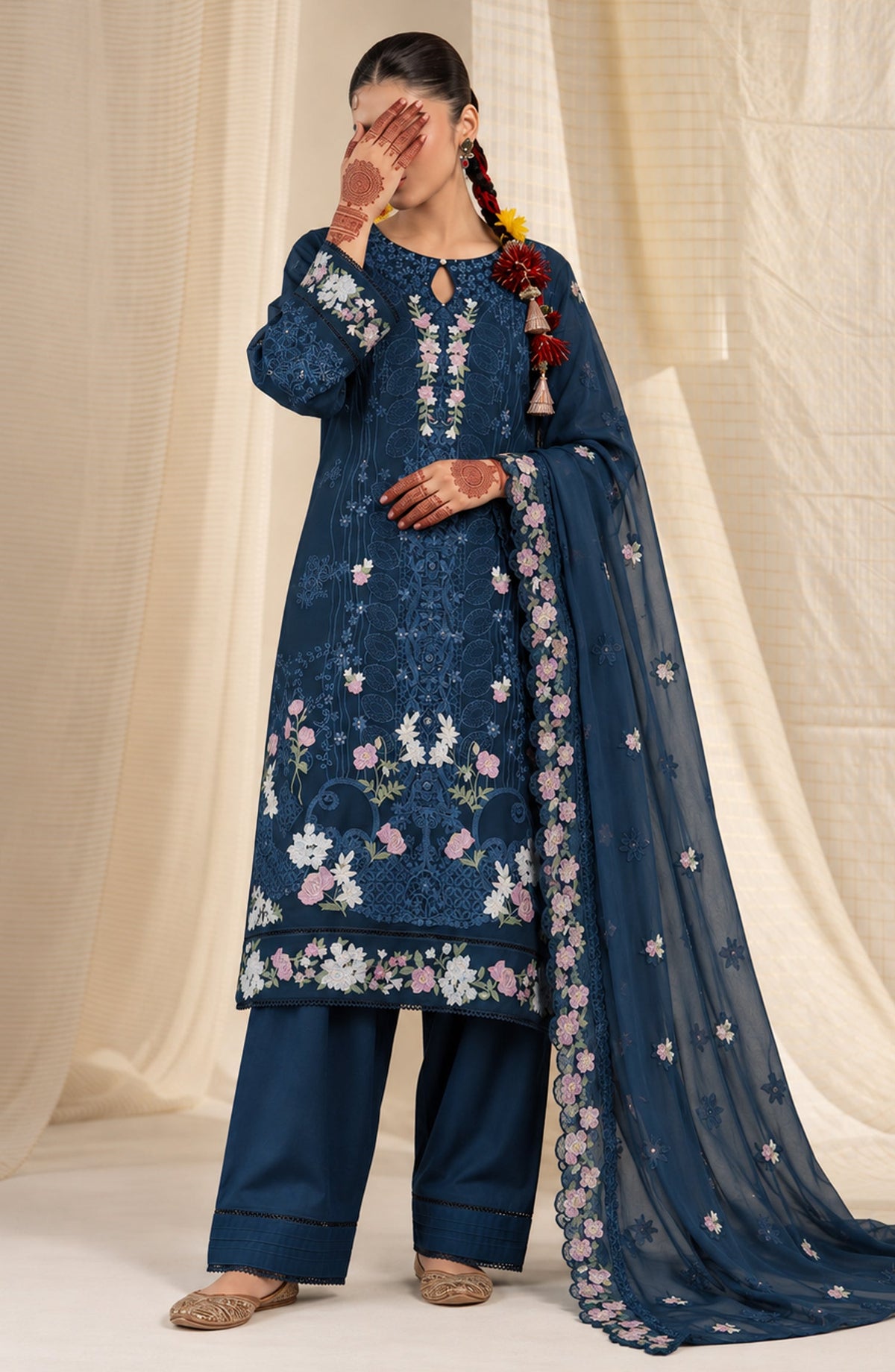 Sham-e-Riwayat by Amna Khadija Embroidered Cotton Stitched 3 Piece Suit - AKSR-04 - AM26SHM - Blue - Luxury Collection