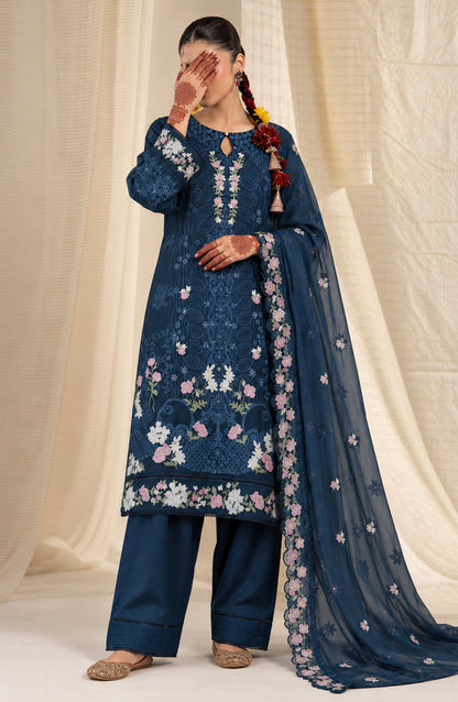 Sham-e-Riwayat by Amna Khadija Embroidered Cotton Stitched 3 Piece Suit - AKSR-04 - AM26SHM - Blue - Luxury Collection