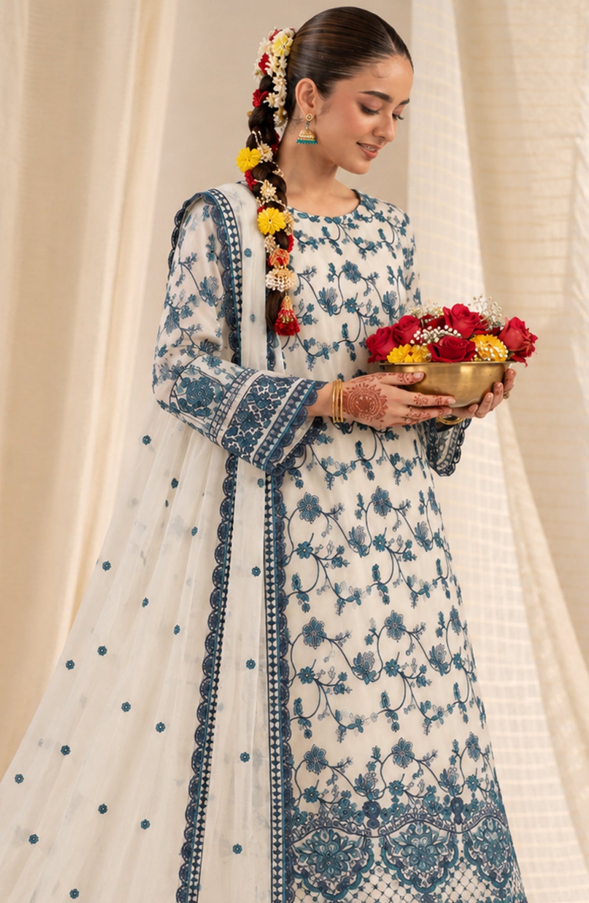 Sham-e-Riwayat by Amna Khadija Embroidered Cotton Stitched 3 Piece Suit - AKSR-07 - AM26SHM - Off White - Luxury Collection