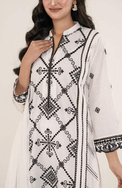 Shamooz Monochrome Embroidered Cotton Stitched 3 Piece Suit - SE-025 White Tales - SMZ25OMN - Summer Collection