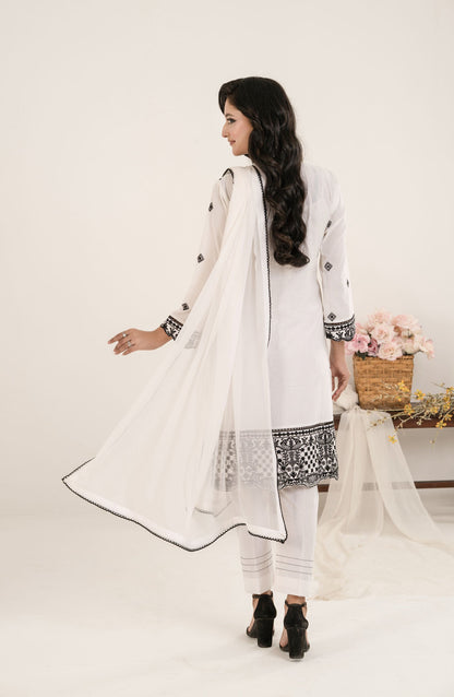 Shamooz Monochrome Embroidered Cotton Stitched 3 Piece Suit - SE-025 White Tales - SMZ25OMN - Summer Collection