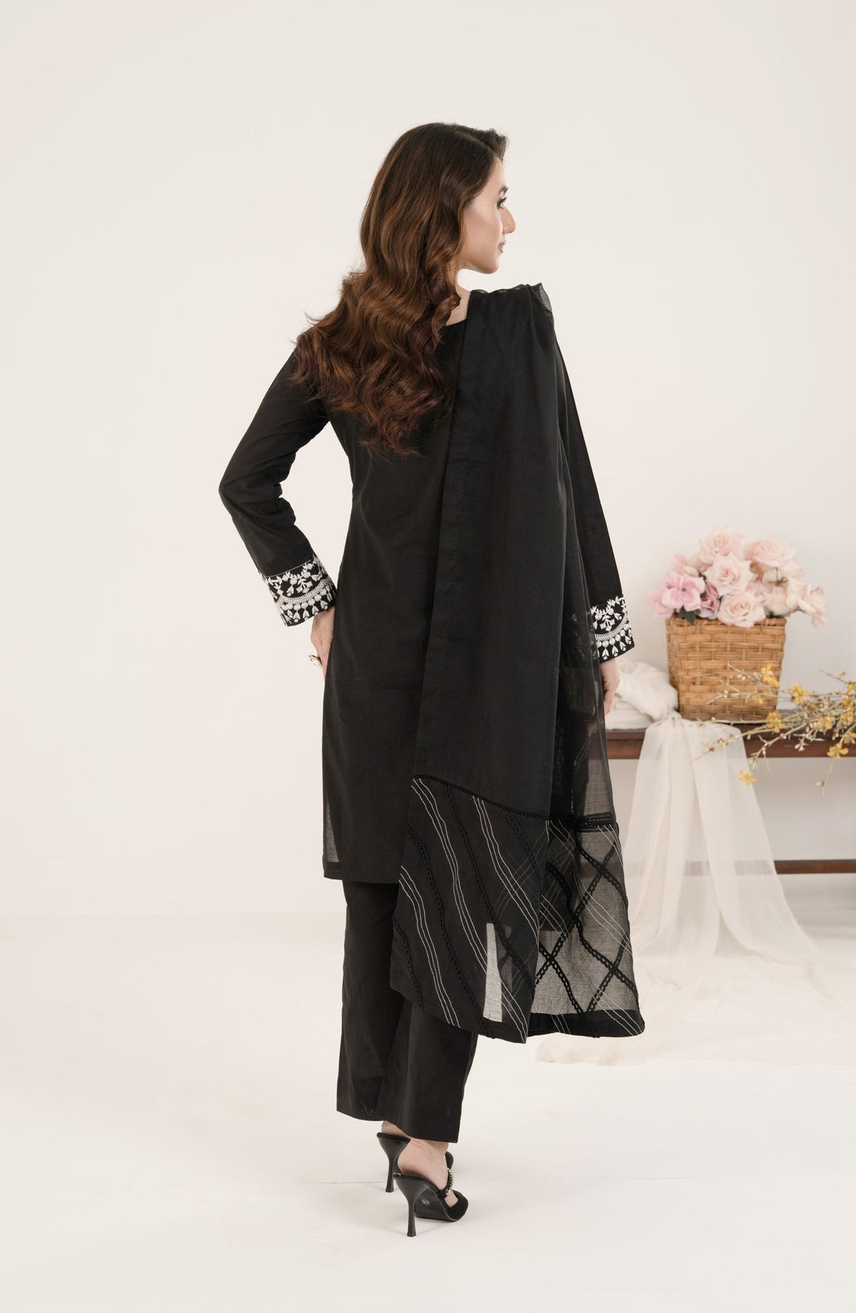 Shamooz Monochrome Embroidered Cotton Stitched 2 Piece Suit - SC-069 Dusky Black - SMZ25OMN - Summer Collection