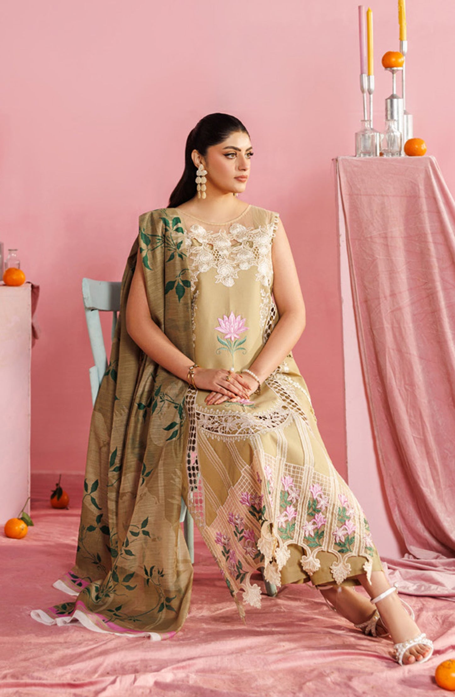 Shangrila by Parishay Embroidered Lawn Unstitched 3 Piece Suit - ANG-15 - PS26ANG - Fawn - Summer Collection