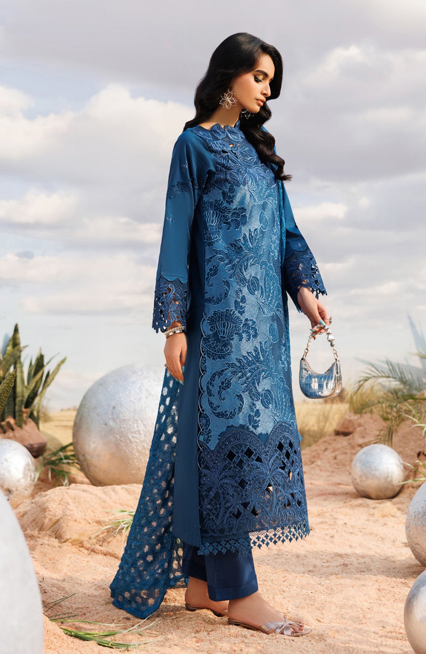 Shangrila by Parishay Embroidered Lawn Unstitched 3 Piece Suit - ANG-11 - PS26ANG - Blue - Summer Collection