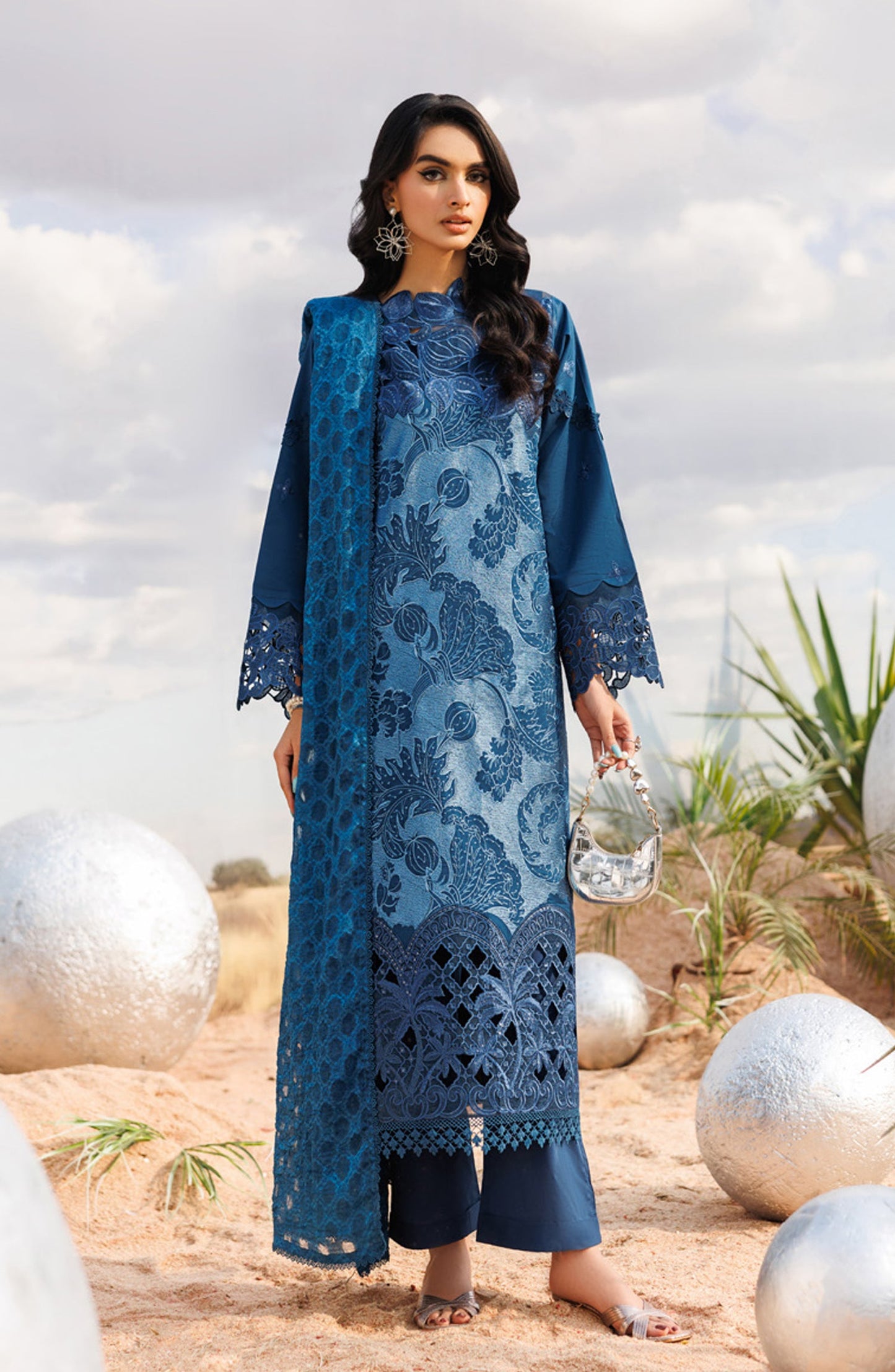 Shangrila by Parishay Embroidered Lawn Unstitched 3 Piece Suit - ANG-11 - PS26ANG - Blue - Summer Collection