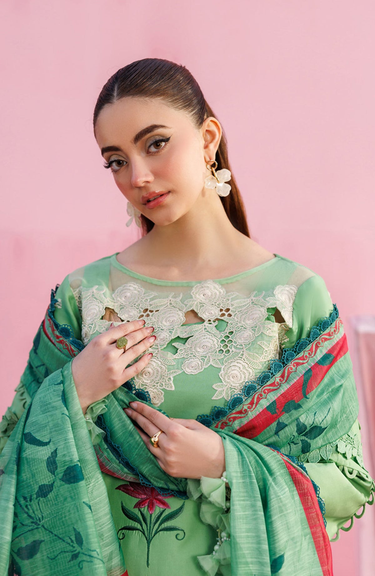 Shangrila by Parishay Embroidered Lawn Unstitched 3 Piece Suit - ANG-10 - PS26ANG - Green - Summer Collection