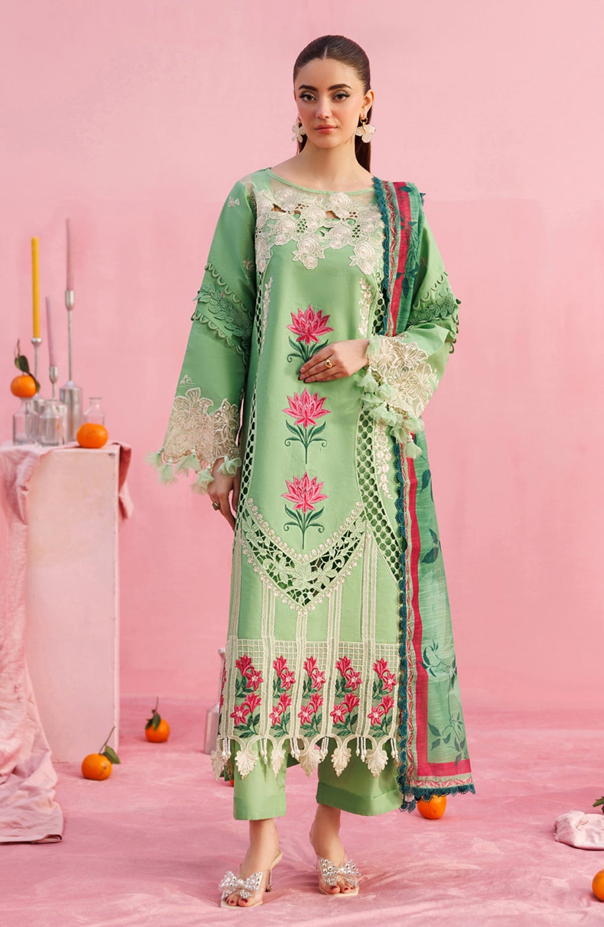 Shangrila by Parishay Embroidered Lawn Unstitched 3 Piece Suit - ANG-10 - PS26ANG - Green - Summer Collection