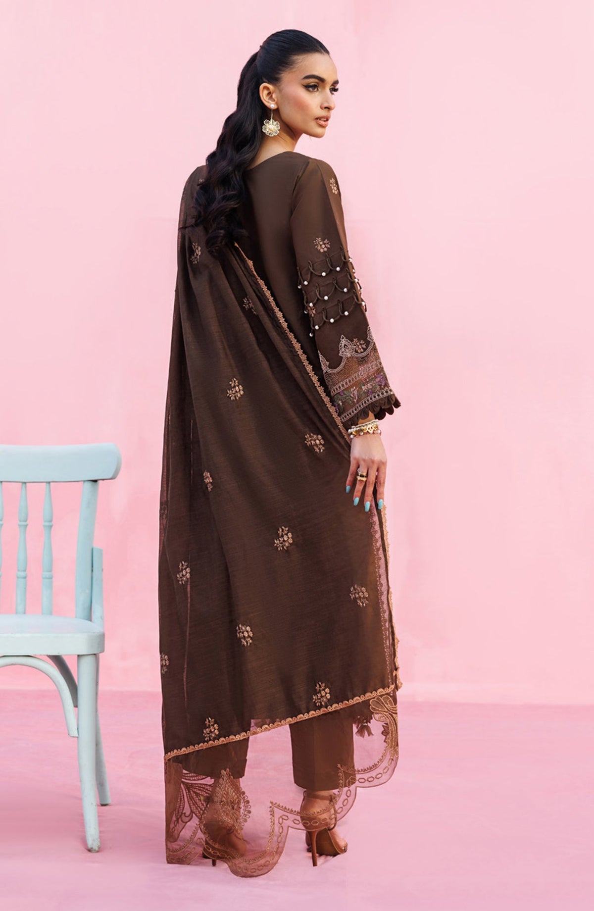 Shangrila by Parishay Embroidered Lawn Unstitched 3 Piece Suit - ANG-06 - PS26ANG - Brown - Summer Collection