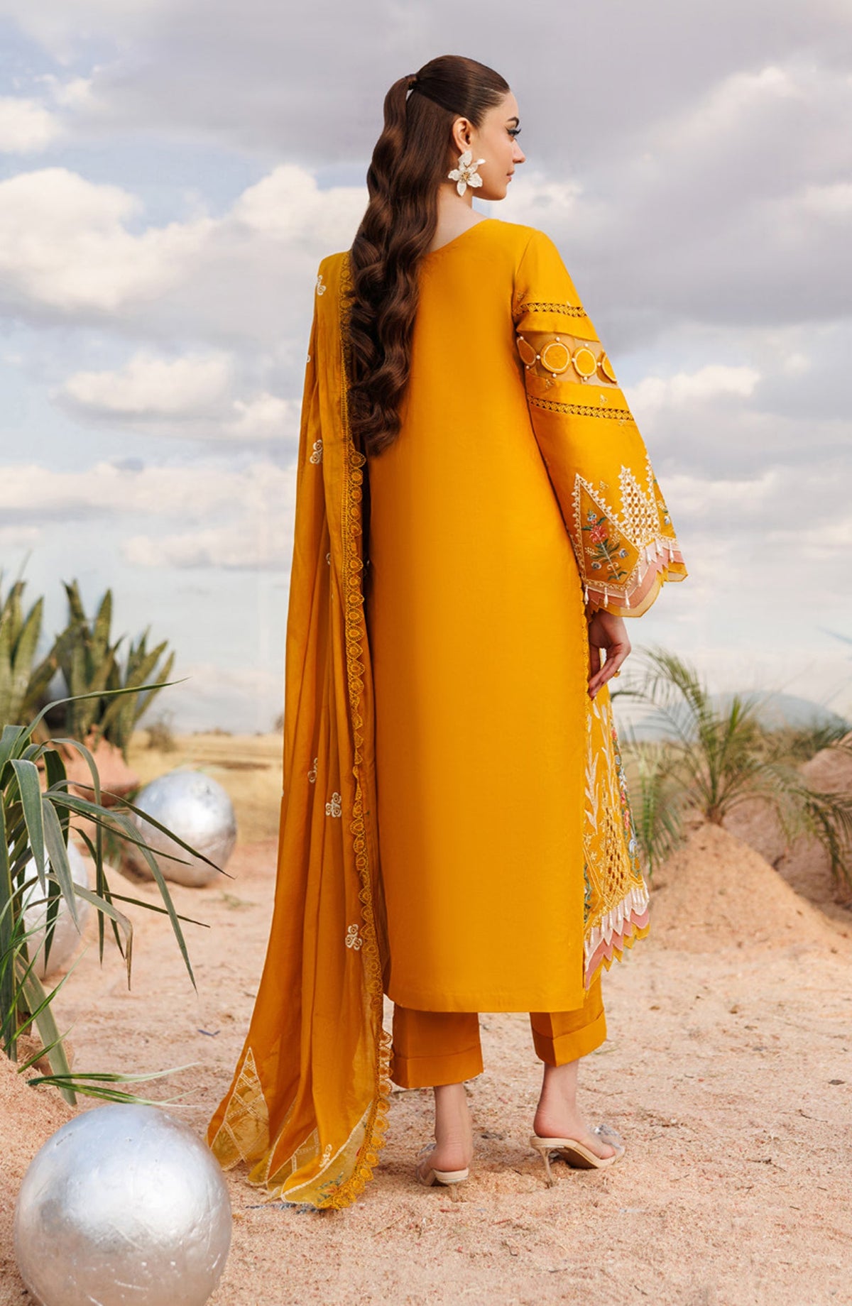 Shangrila by Parishay Embroidered Lawn Unstitched 3 Piece Suit - ANG-02 - PS26ANG - Mustard - Summer Collection