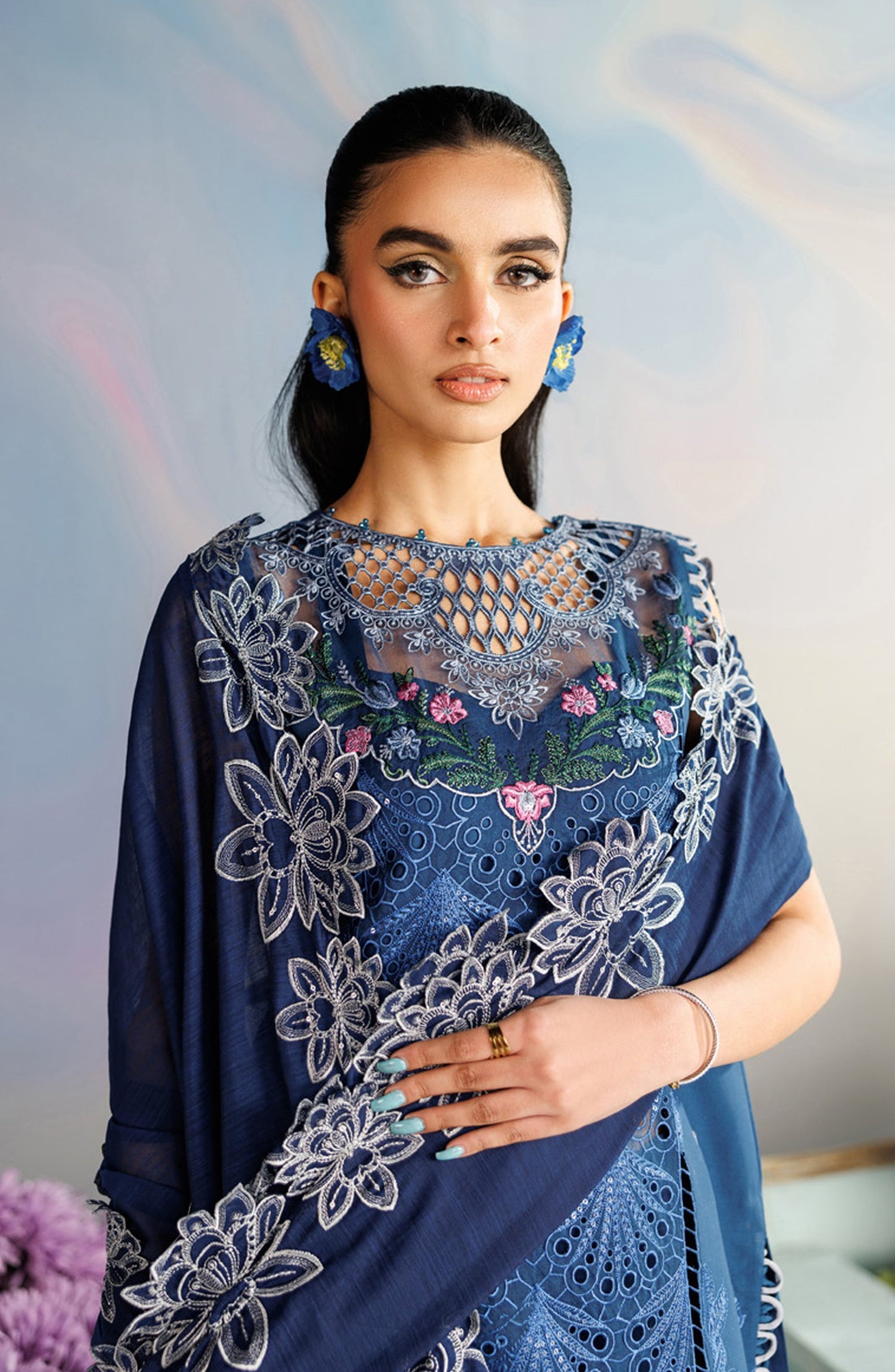 Shangrila by Parishay Embroidered Lawn Unstitched 3 Piece Suit - ANG-01 - PS26ANG - Blue - Summer Collection