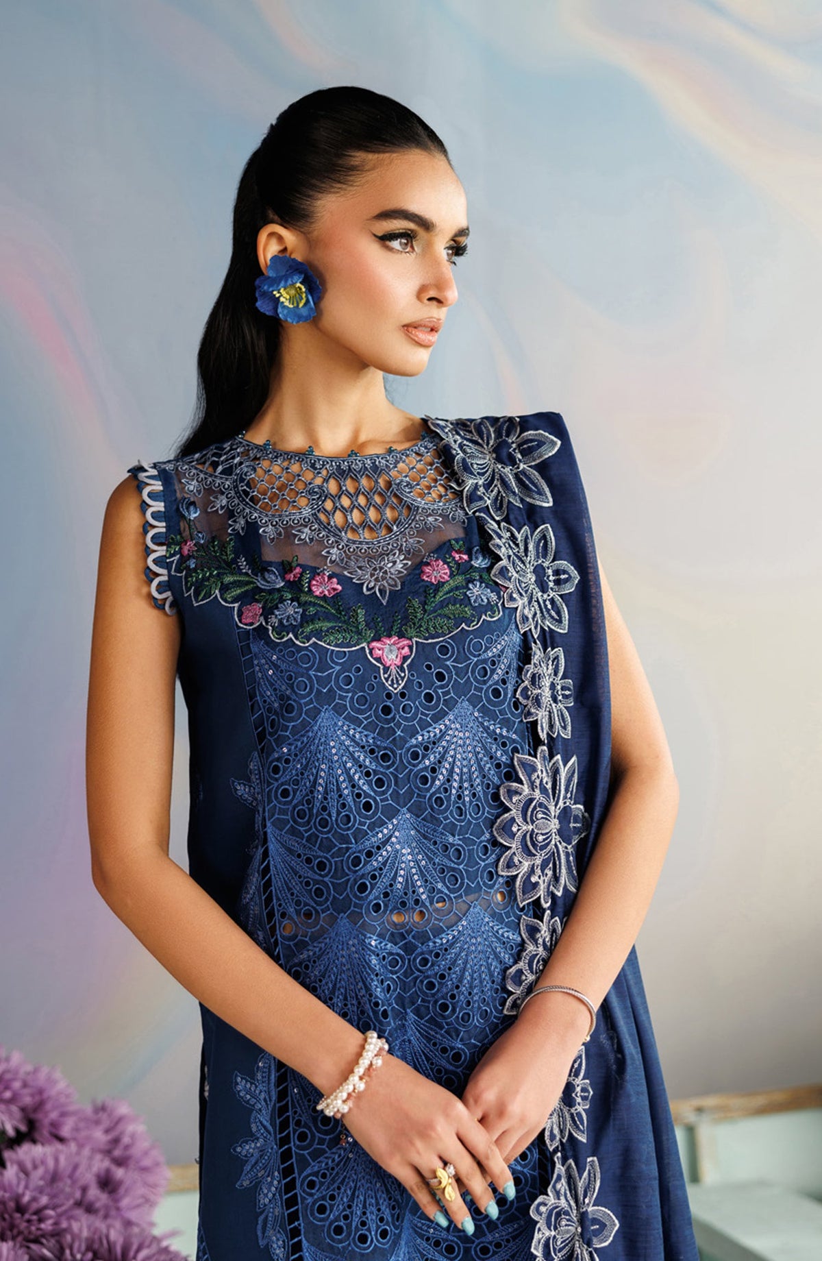 Shangrila by Parishay Embroidered Lawn Unstitched 3 Piece Suit - ANG-01 - PS26ANG - Blue - Summer Collection