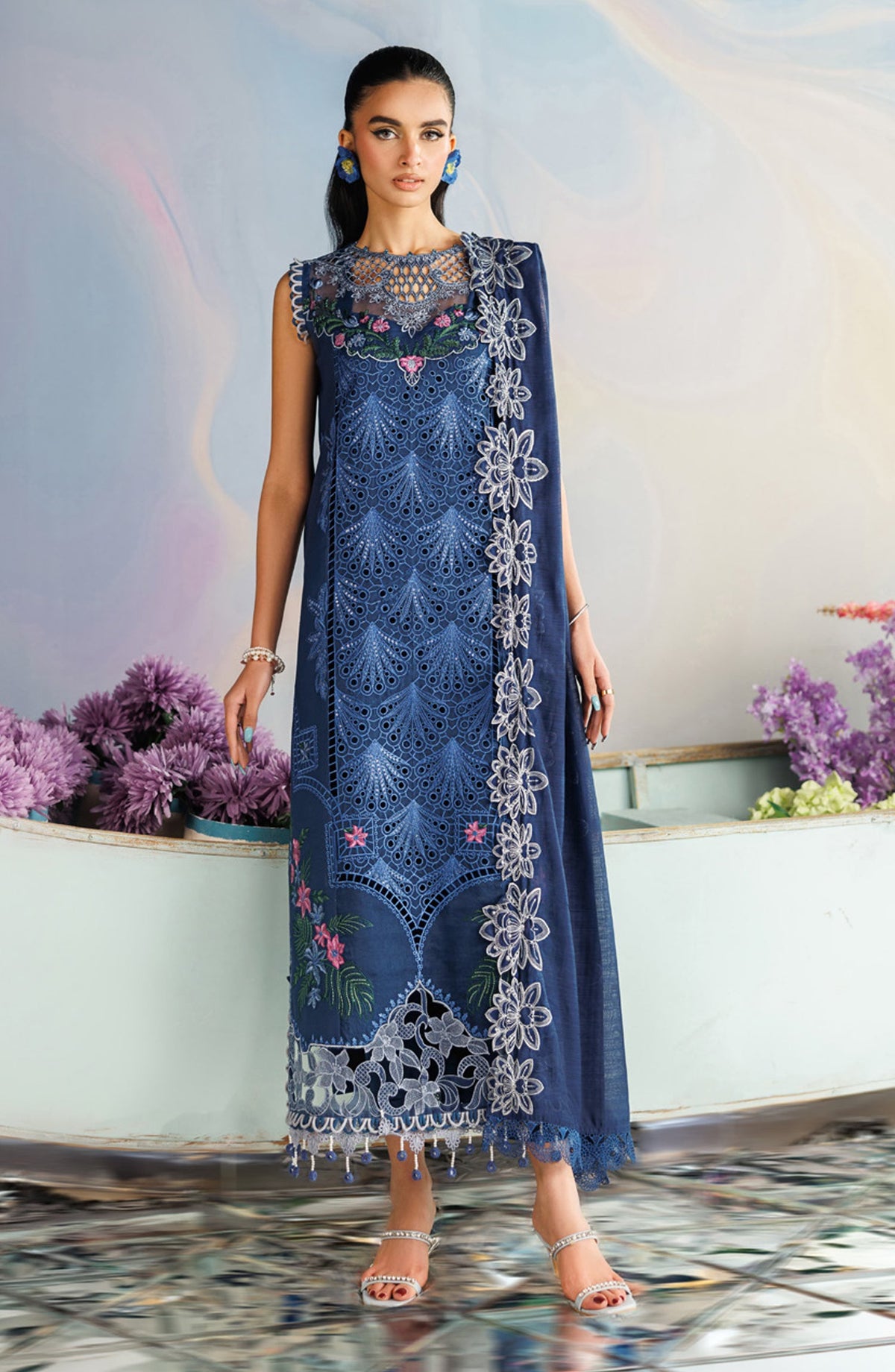 Shangrila by Parishay Embroidered Lawn Unstitched 3 Piece Suit - ANG-01 - PS26ANG - Blue - Summer Collection