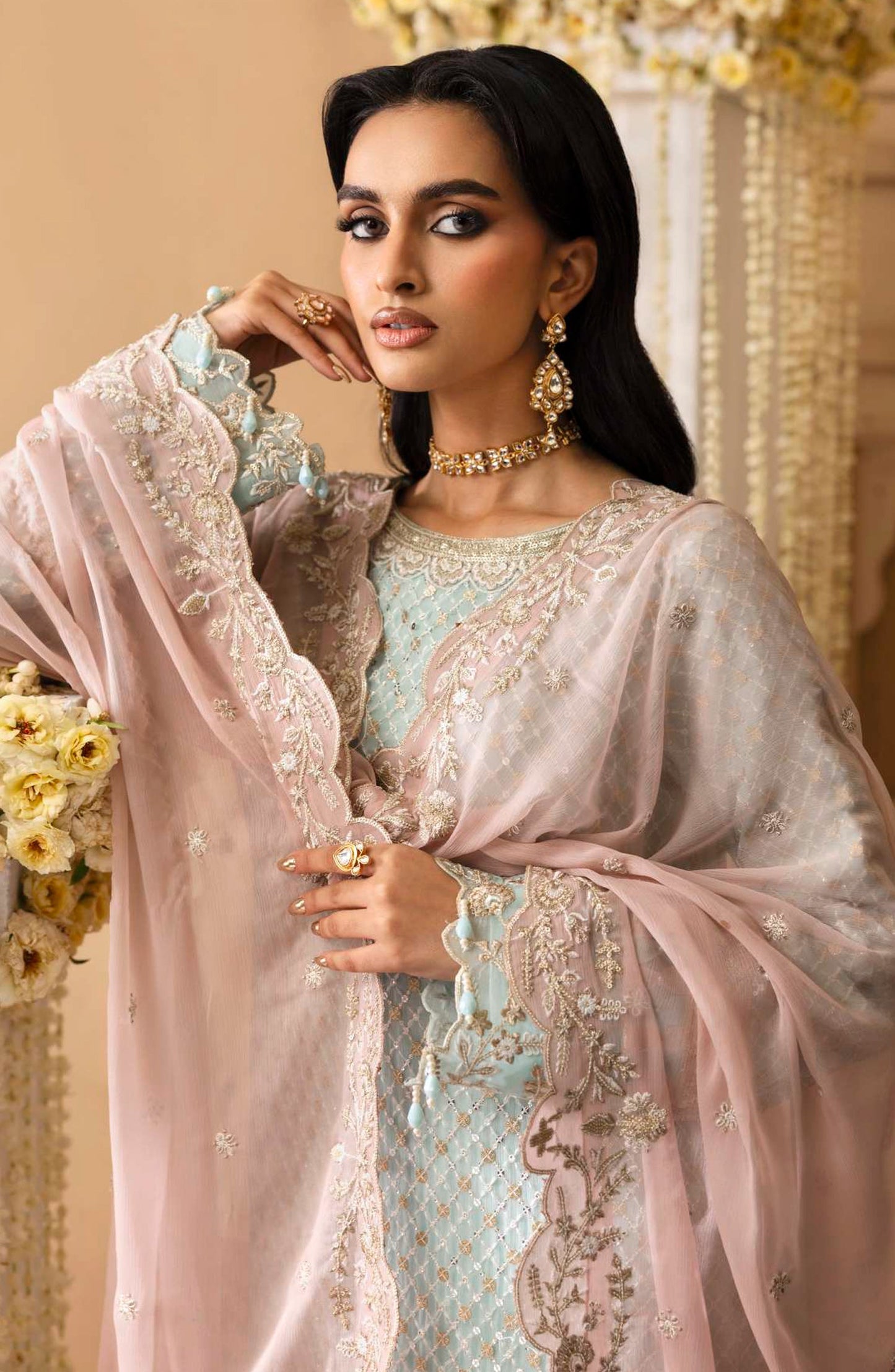 Sheherzadi by Emaan Adeel Embroidered Chiffon Unstitched 3 Piece Suit - AARIZ - ED25SHZ - Blue - Formals Collection
