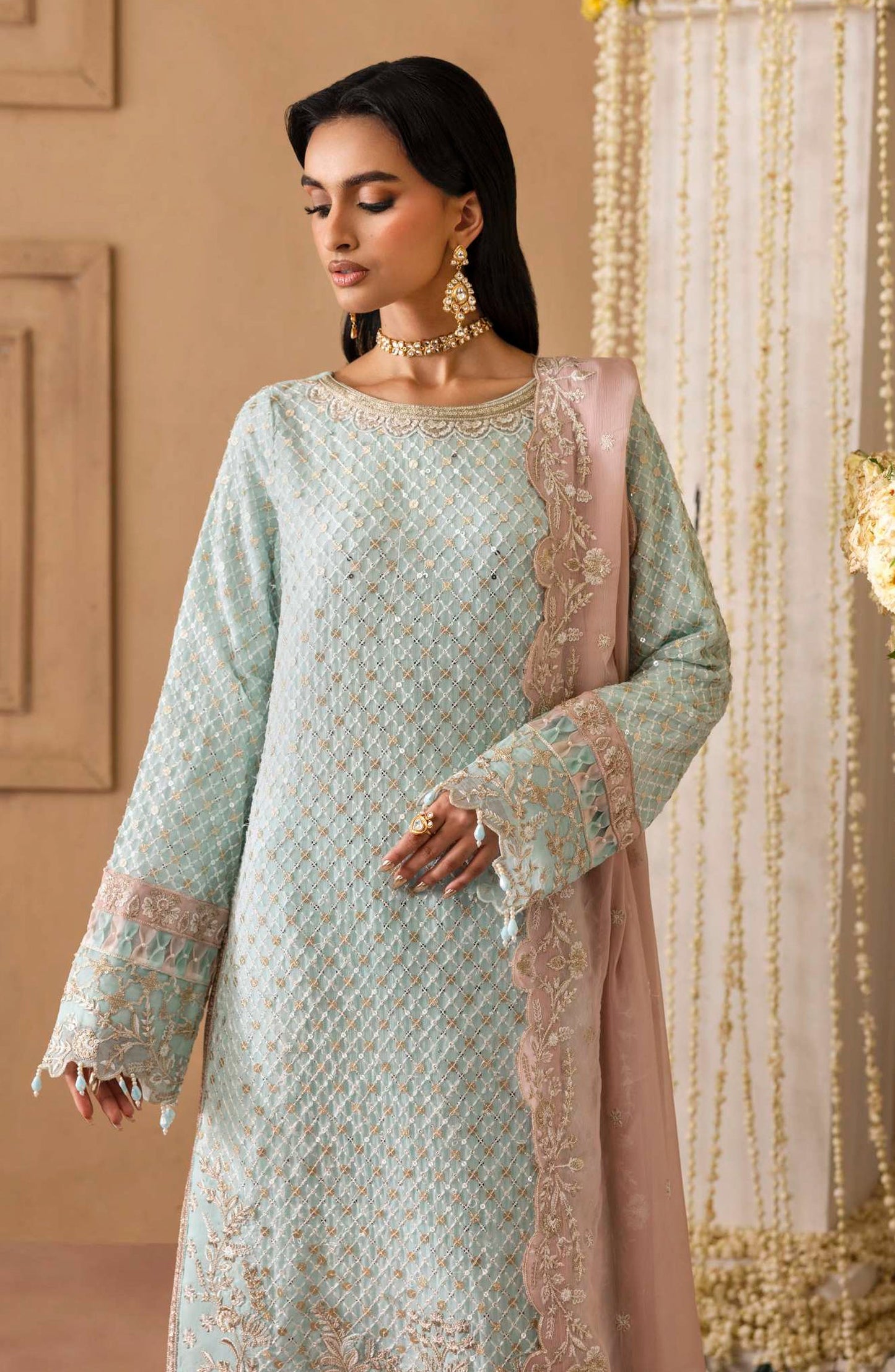 Sheherzadi by Emaan Adeel Embroidered Chiffon Unstitched 3 Piece Suit - AARIZ - ED25SHZ - Blue - Formals Collection