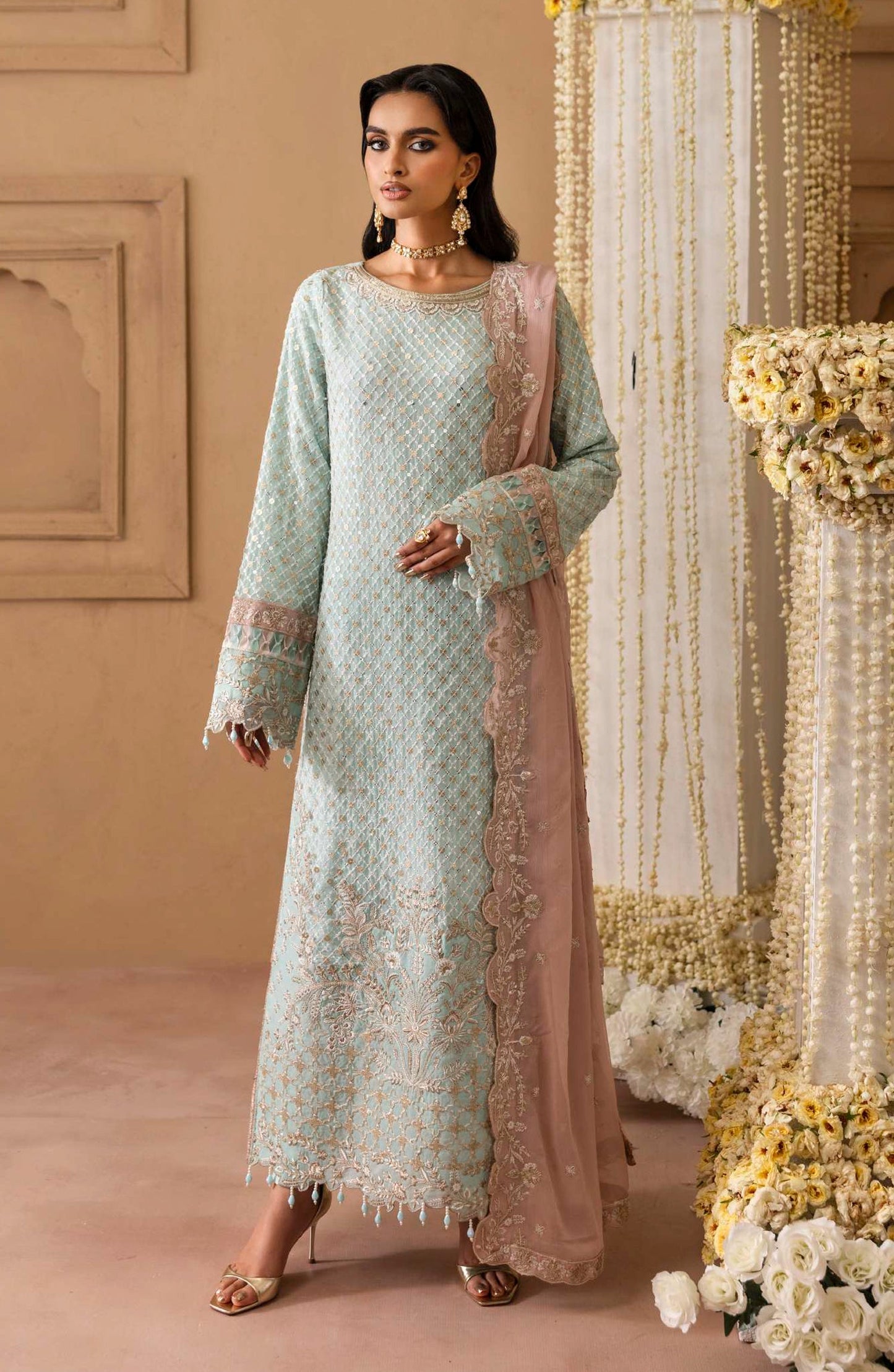 Sheherzadi by Emaan Adeel Embroidered Chiffon Unstitched 3 Piece Suit - AARIZ - ED25SHZ - Blue - Formals Collection
