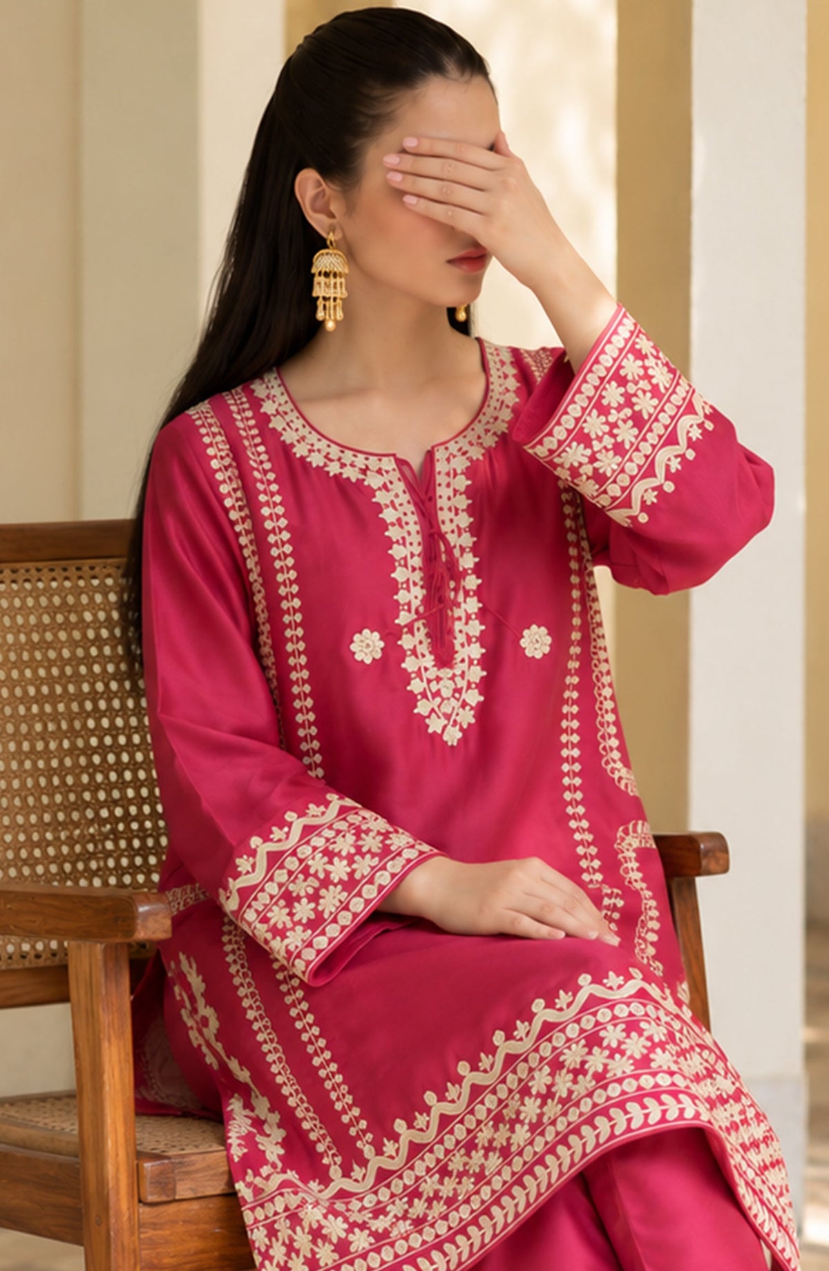 Shimmer by Amna Khadija Embroidered Shamooz Silk Stitched 2 Co-ord Set - AKSS-01 - AM26SMR - Pink - Casual Collection