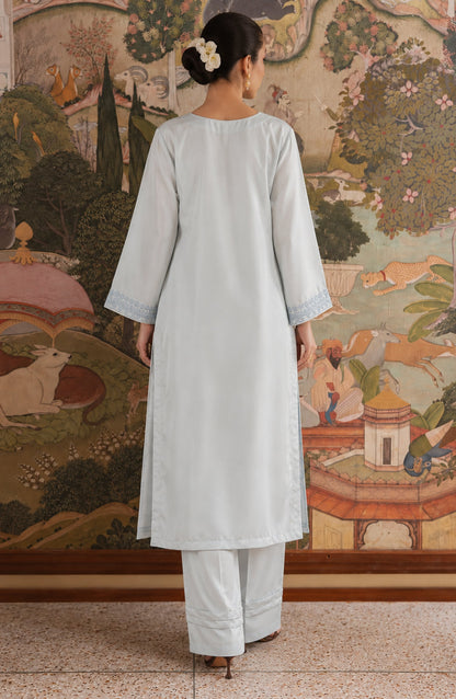 Shimmer by Amna Khadija Embroidered Shamooz Silk Stitched 2 Co-ord Set - AKSS-05 - AM26SMR - Ice Blue - Casual Collection