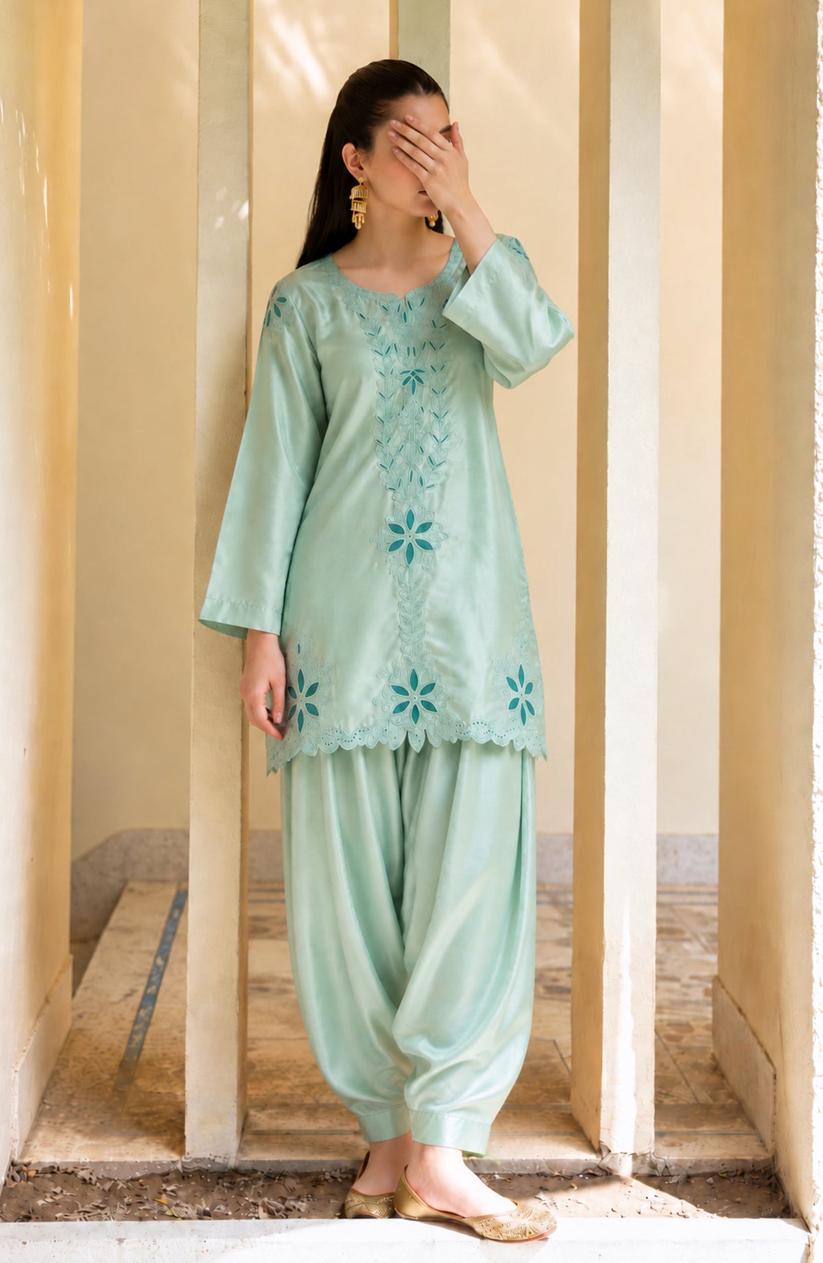 Shimmer by Amna Khadija Embroidered Shamooz Silk Stitched 2 Co-ord Set - AKSS-08 - AM26SMR - Sea Green - Casual Collection