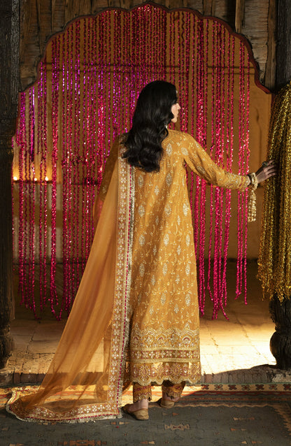 Singhar by Saad Shaikh X Meeral Luxury Embroidered Raw Silk Unstitched 3 Piece Suit - KAYA - SSH25SNG - Mustard - Festive Collection