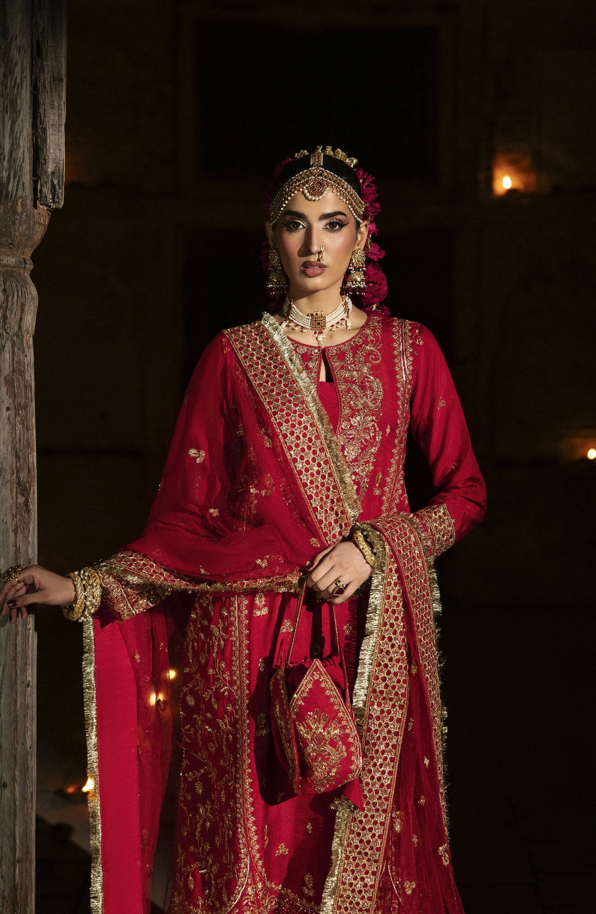 Singhar by Saad Shaikh X Meeral Luxury Embroidered Raw Silk Unstitched 3 Piece Suit - PASHMA - SSH25SNG - Red - Festive Collection