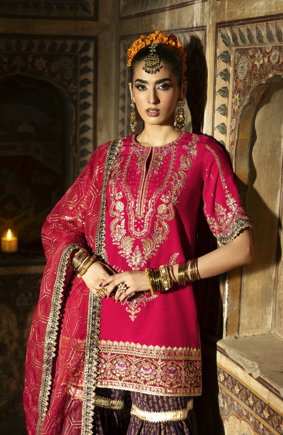 Singhar by Saad Shaikh X Meeral Luxury Embroidered Raw Silk Unstitched 3 Piece Suit - GULNAAR - SSH25SNG - Magenta - Festive Collection