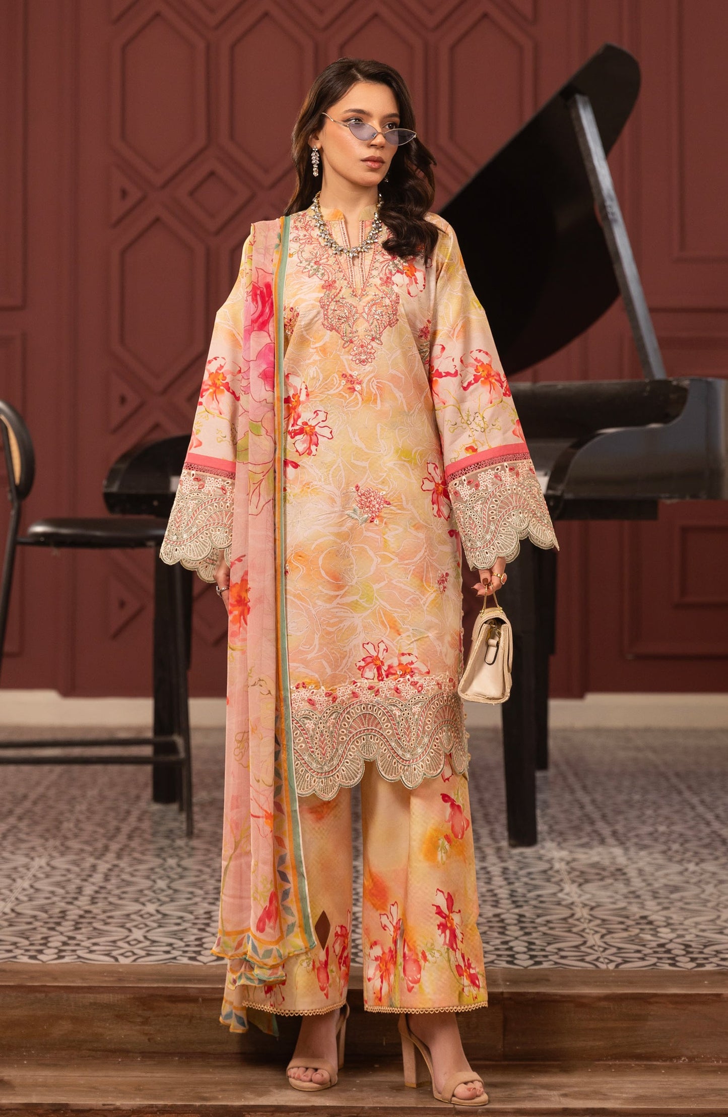 Siran by Sanam Saeed Embroidered Lawn Unstitched 3 Piece Suit - D-04 - SS26SRN - Yellow - Summer Collection