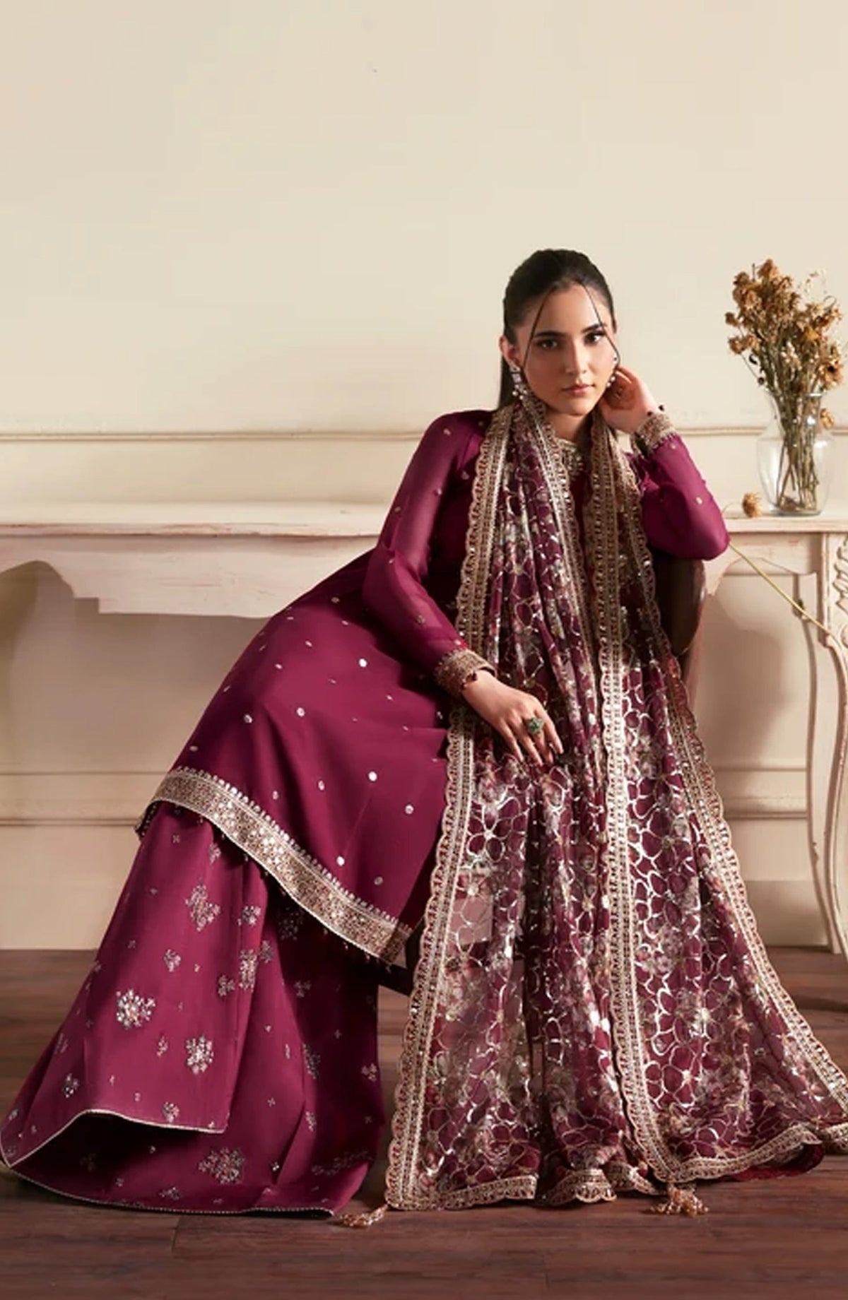 Siraya by Zarif Embroidered Chiffon Unstitched 3 Piece Suit - 08 Arash - ZRF26SRY - Pink - Formal Collection
