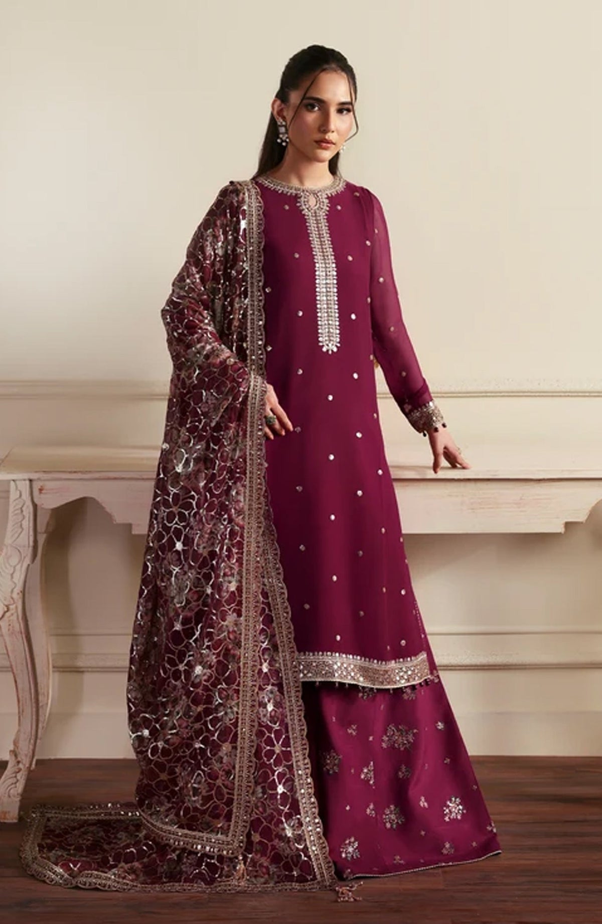 Siraya by Zarif Embroidered Chiffon Unstitched 3 Piece Suit - 08 Arash - ZRF26SRY - Pink - Formal Collection