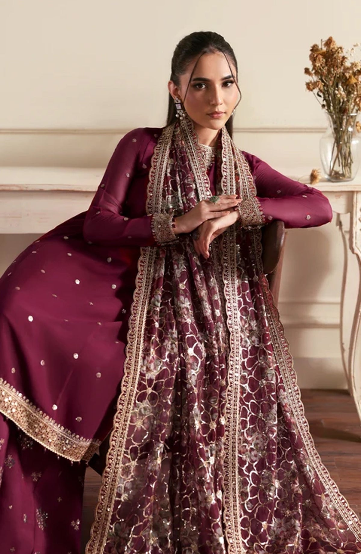 Siraya by Zarif Embroidered Chiffon Unstitched 3 Piece Suit - 08 Arash - ZRF26SRY - Pink - Formal Collection