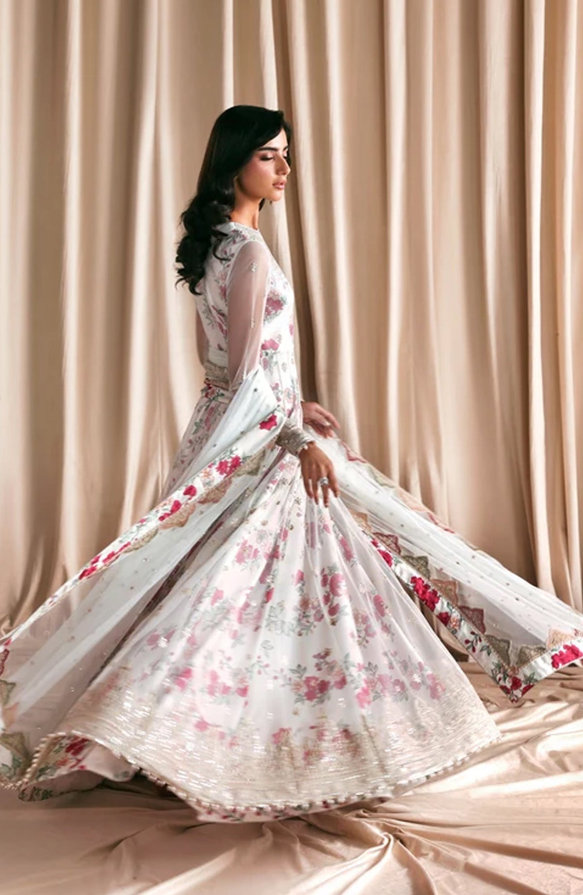 Siraya by Zarif Embroidered Net Unstitched 3 Piece Suit - 03 Chashni - ZRF26SRY - White - Formal Collection