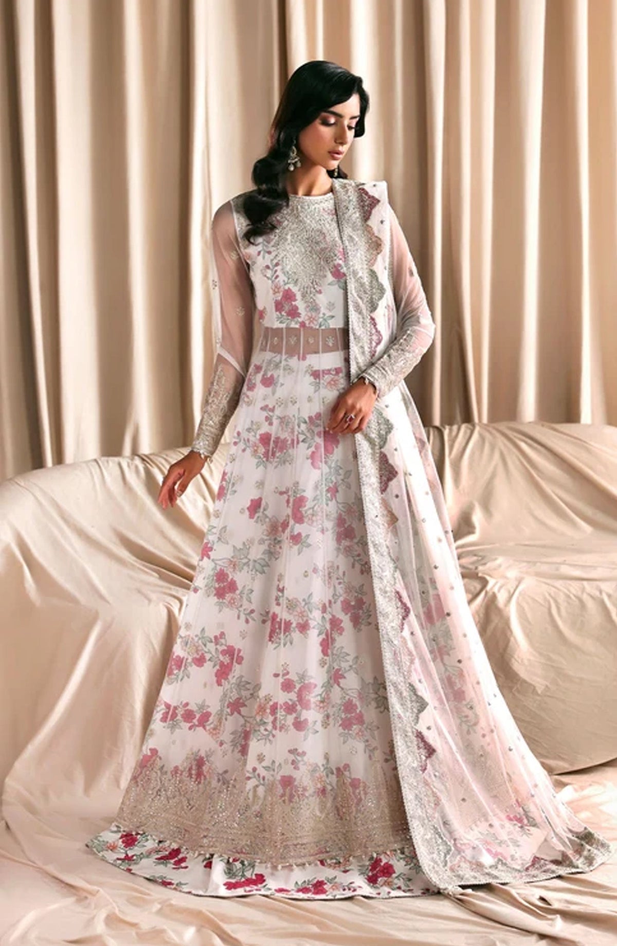 Siraya by Zarif Embroidered Net Unstitched 3 Piece Suit - 03 Chashni - ZRF26SRY - White - Formal Collection