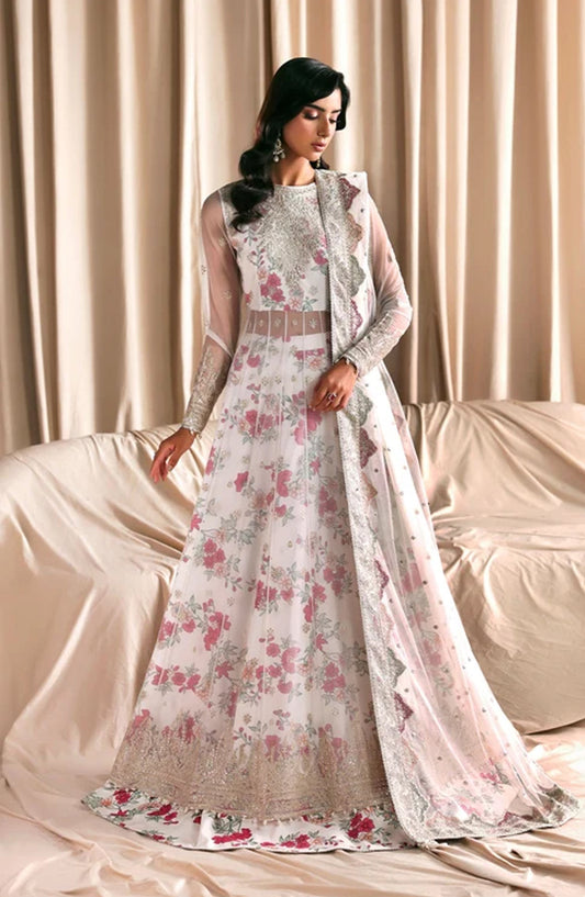 Siraya by Zarif Embroidered Net Unstitched 3 Piece Suit - 03 Chashni - ZRF26SRY - White - Formal Collection