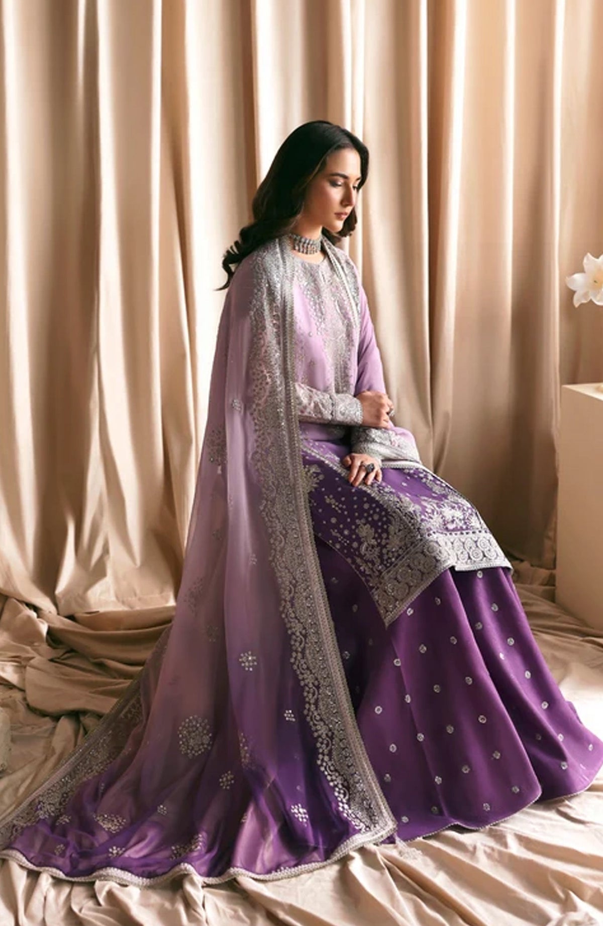 Siraya by Zarif Embroidered Chiffon Unstitched 3 Piece Suit - 02 Nigah - ZRF26SRY - Purple - Formal Collection