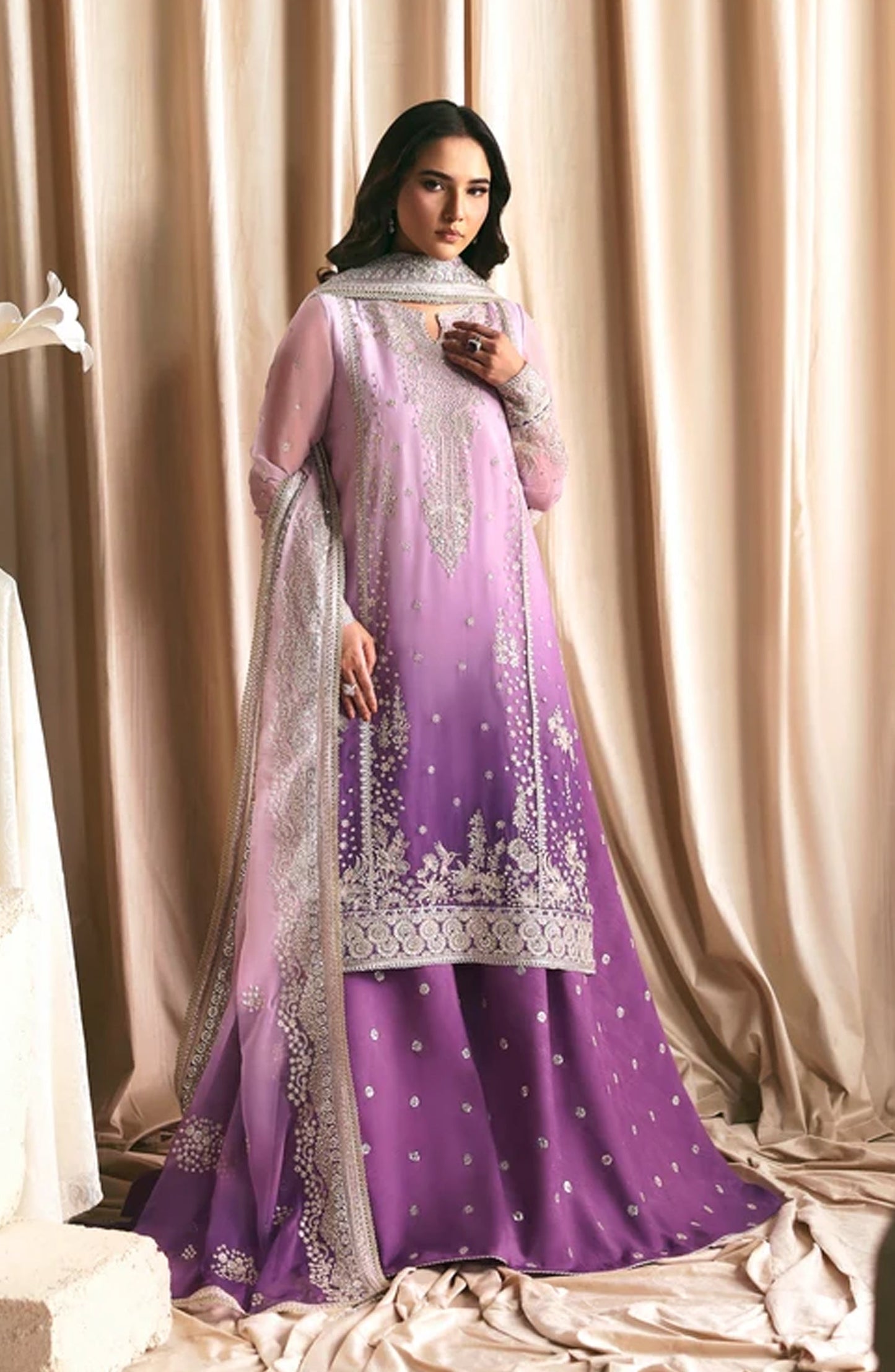 Siraya by Zarif Embroidered Chiffon Unstitched 3 Piece Suit - 02 Nigah - ZRF26SRY - Purple - Formal Collection