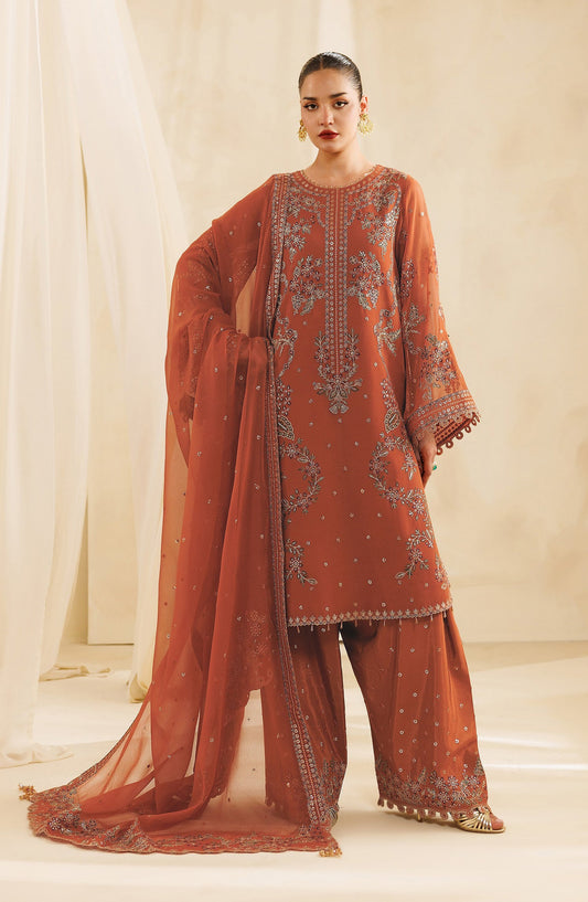 Sireine by Alizeh Embroidered Chiffon Unstitched 3 Piece Suit - 2298 - ALZ26RN - Rust - Formal Collection