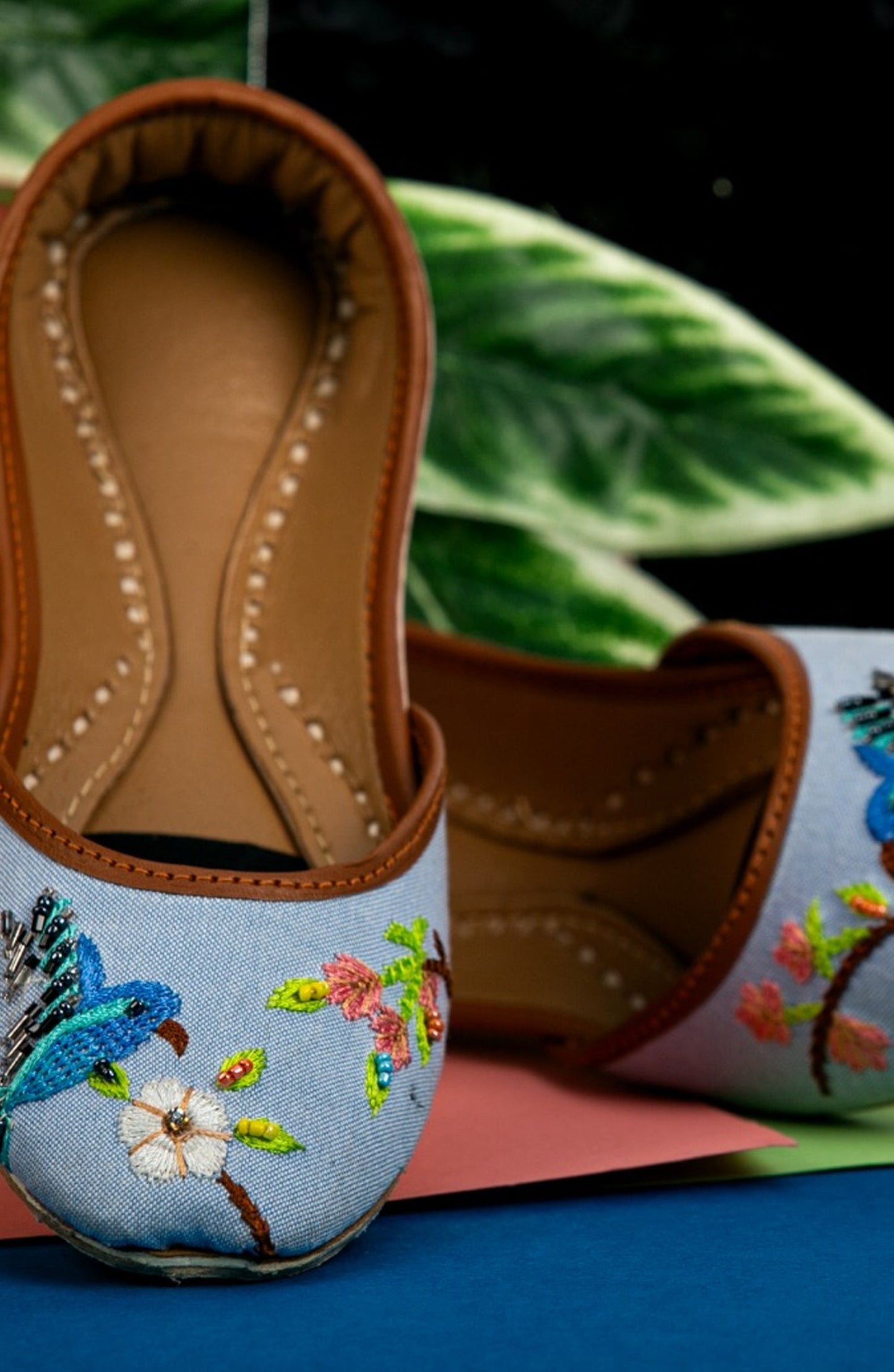 SnF Formal SNF26FK Denim Floral Bird Embroidery Khussa 2176