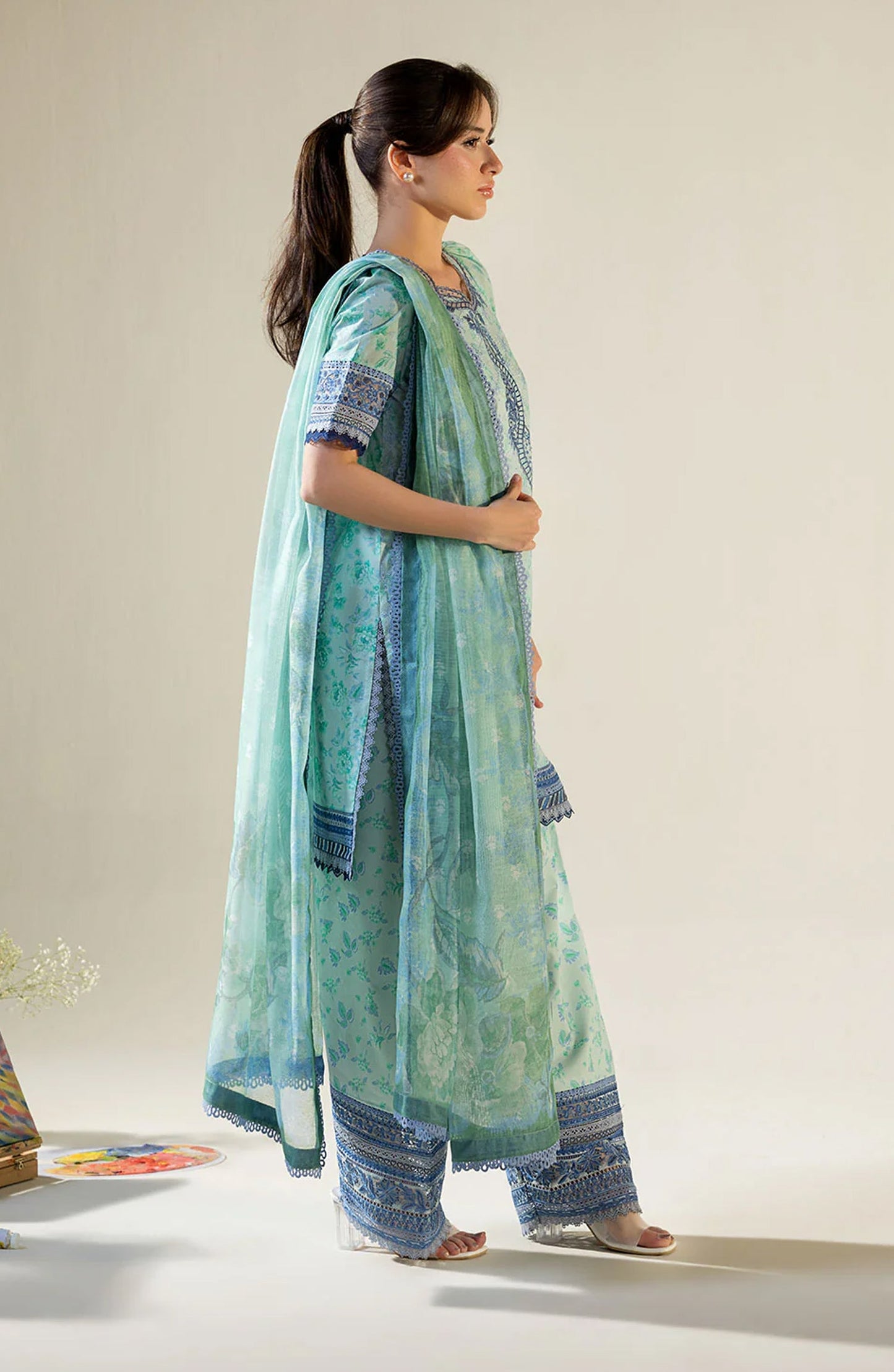 Sobia Nazir Vital Embroidered Lawn Unstitched 3 Piece Suit - 1B - SBN26VT - Sea Green - Summer Collection