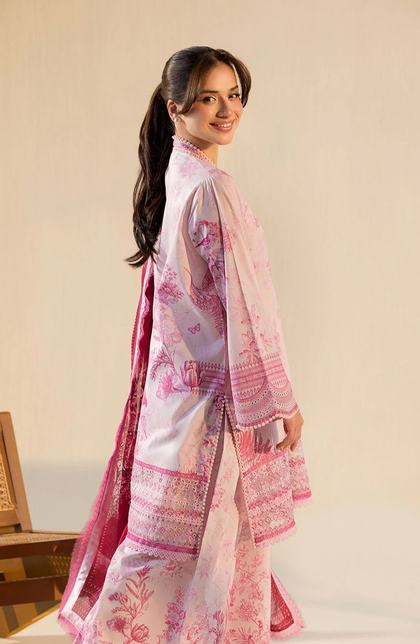 Sobia Nazir Vital Embroidered Lawn Unstitched 3 Piece Suit - 3A - SBN26VT - Pink - Summer Collection