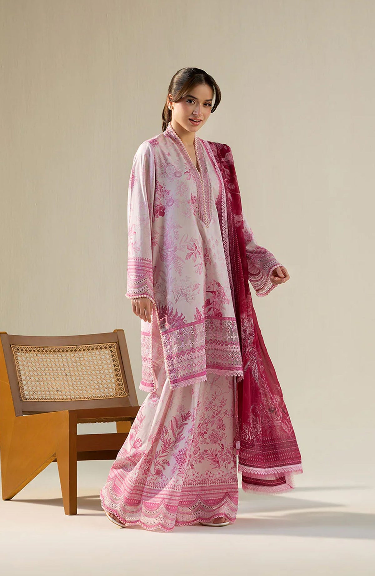 Sobia Nazir Vital Embroidered Lawn Unstitched 3 Piece Suit - 3A - SBN26VT - Pink - Summer Collection
