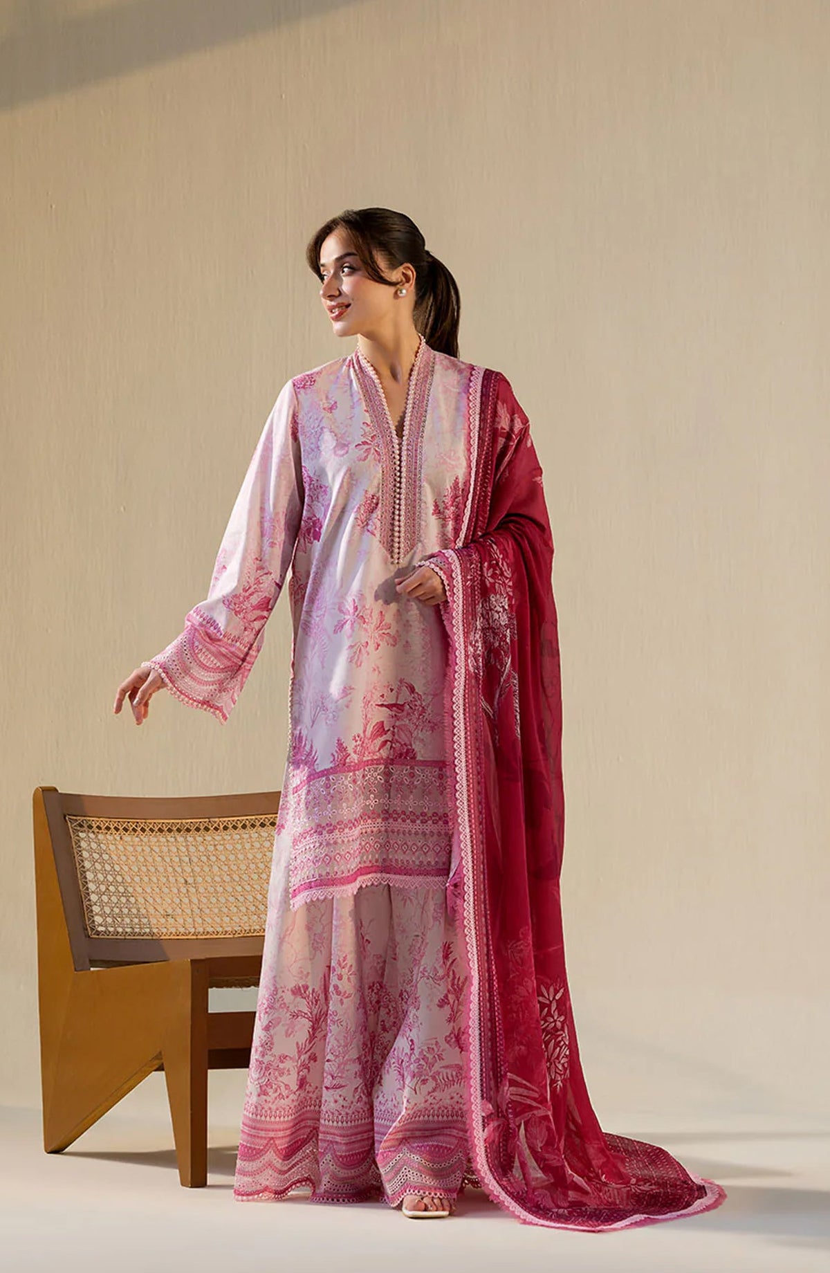 Sobia Nazir Vital Embroidered Lawn Unstitched 3 Piece Suit - 3A - SBN26VT - Pink - Summer Collection