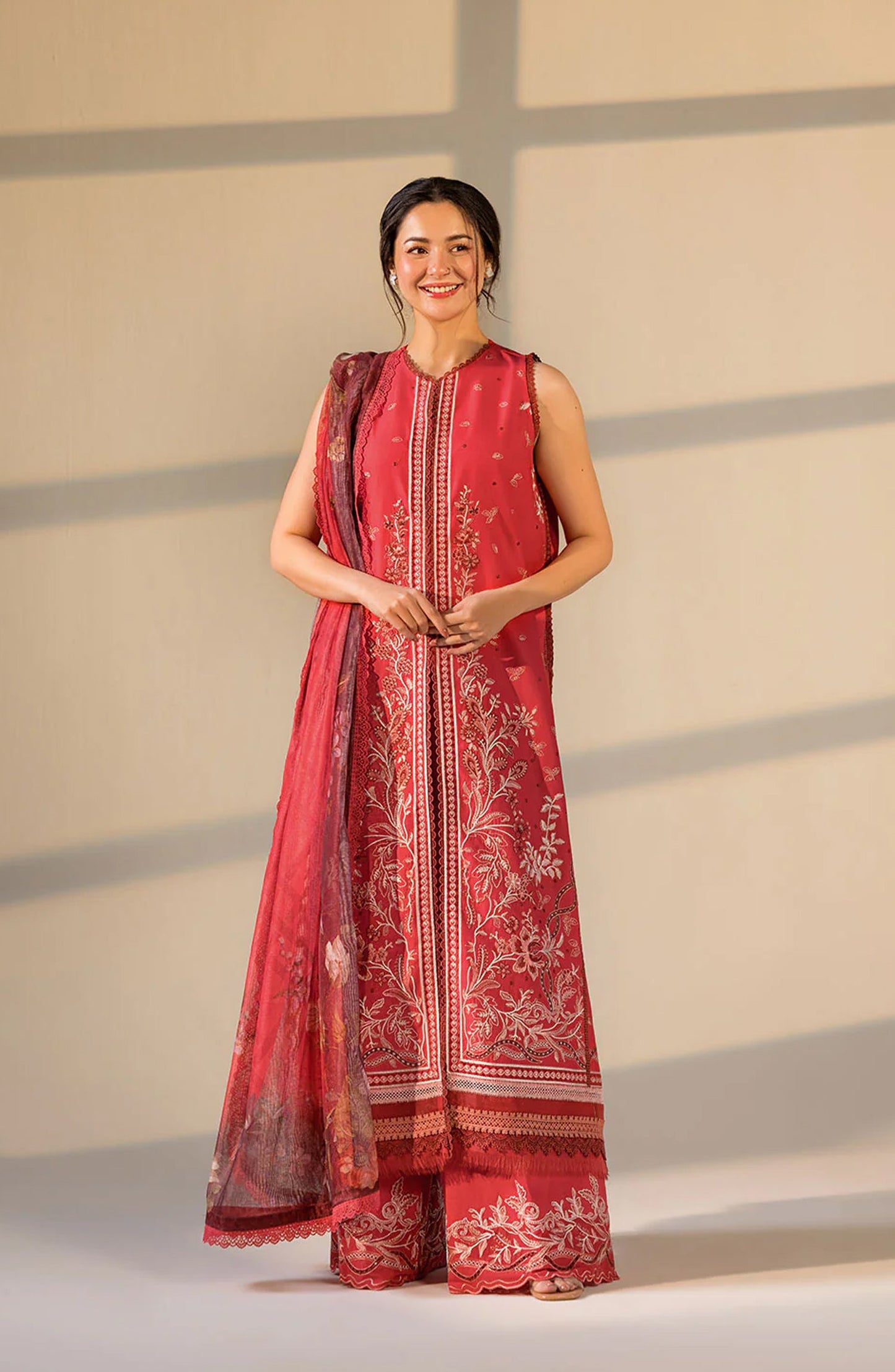Sobia Nazir Vital Embroidered Lawn Unstitched 3 Piece Suit - 12A - SBN26VT - Red - Summer Collection